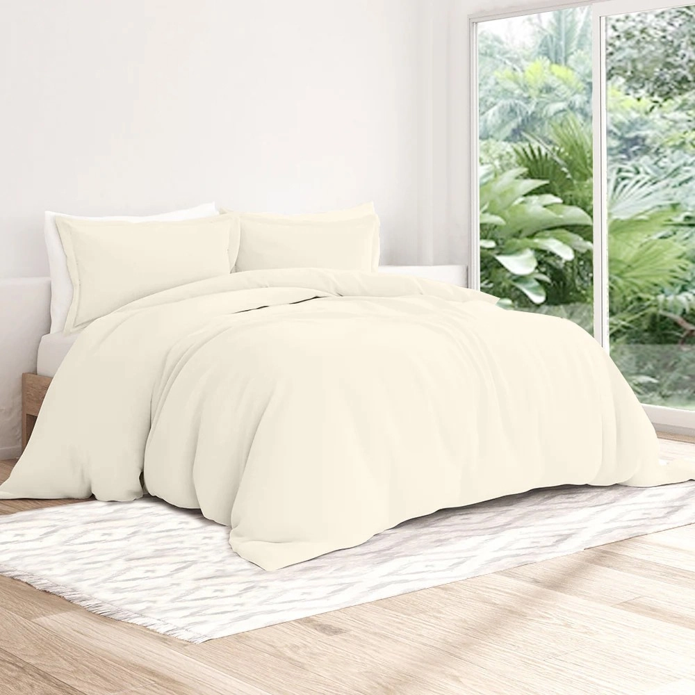 Housse de couette unie 100% percale de coton 80 fils + Taie(s) 65x65 cm – Fabriquée en Europe – Doux et respirant - Oeko-Tex®