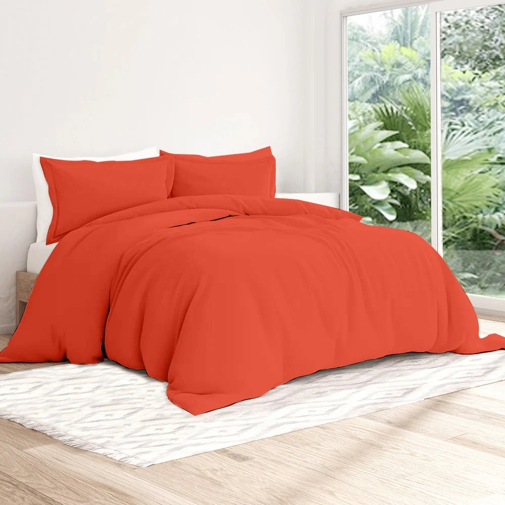 Housse de couette unie 100% percale de coton 80 fils + Taie(s) 65x65 cm – Fabriquée en Europe – Doux et respirant - Oeko-Tex®