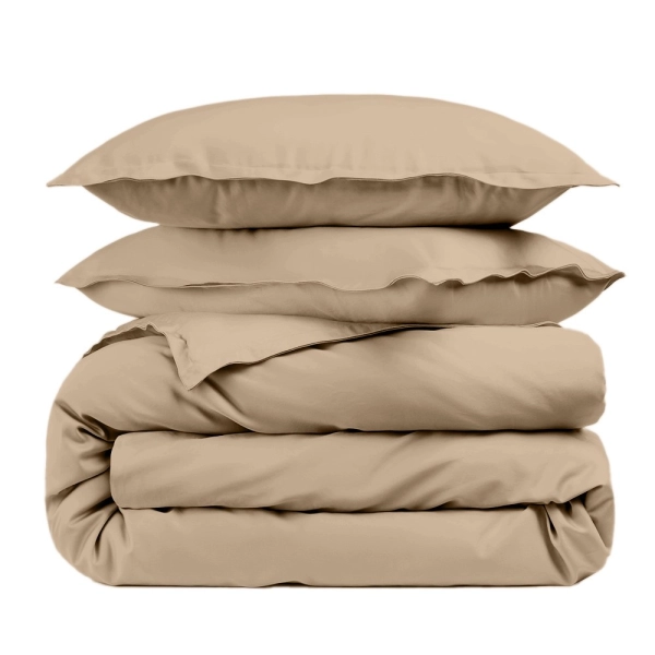 Housse de couette unie percale de coton 80 fils/cm² mastic