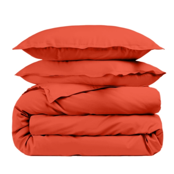 Housse de couette unie percale de coton 80 fils/cm² terracotta