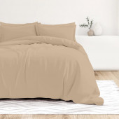 Visuel ambiance - housse de couette unie percale de coton 80 fils/cm² mastic