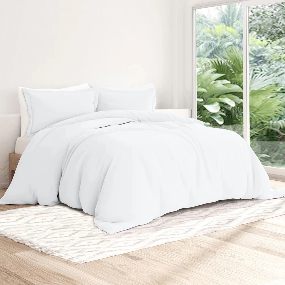 Housse de couette unie 100% percale de coton 80 fils + Taie(s) 65x65 cm – Fabriquée en Europe – Doux et respirant - Oeko-Tex®