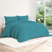 Housse de couette unie 100% percale de coton 80 fils + Taie(s) 65x65 cm – Fabriquée en Europe – Doux et respirant - Oeko-Tex®