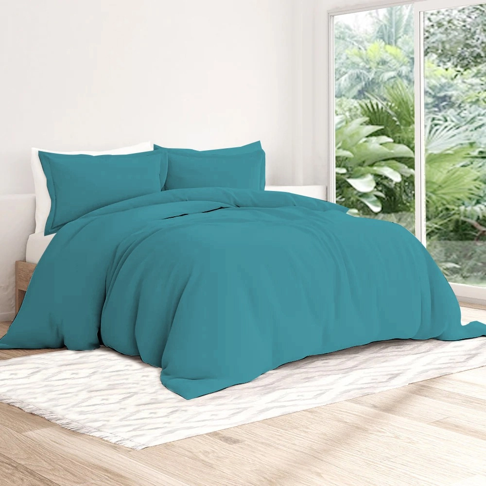 Housse de couette unie 100% percale de coton 80 fils + Taie(s) 65x65 cm – Fabriquée en Europe – Doux et respirant - Oeko-Tex®