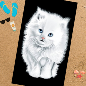 Serviette de plage microfibre Chat blanc 70x140 sable