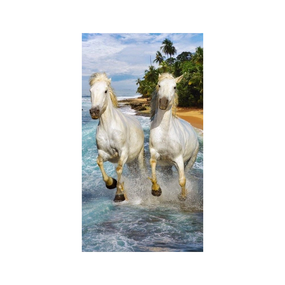 Serviette de plage microfibre chevaux blancs cm