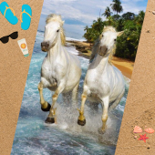 Serviette de plage microfibre chevaux sur la plage 70x140 sable