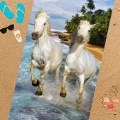 Serviette de plage microfibre chevaux blancs cm