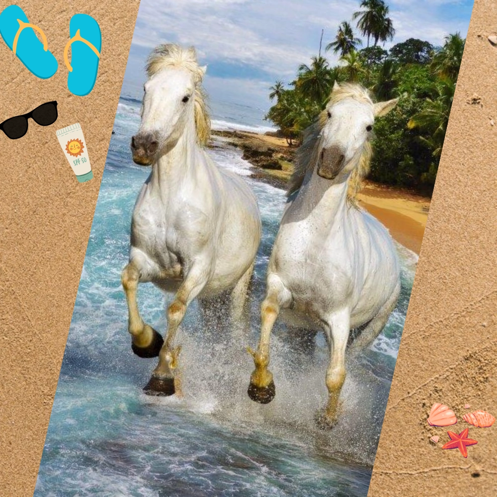 Serviette de plage microfibre chevaux blancs cm
