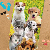 Serviette de plage microfibre chiens et chats 70x140 sable