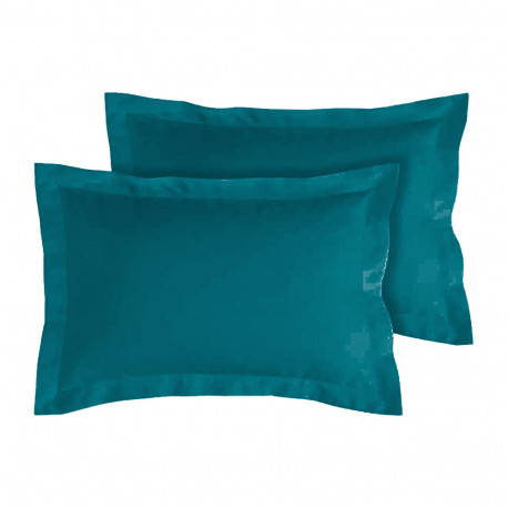 Lot de 2 taies d'oreillers Percale 50x70 bleu canard