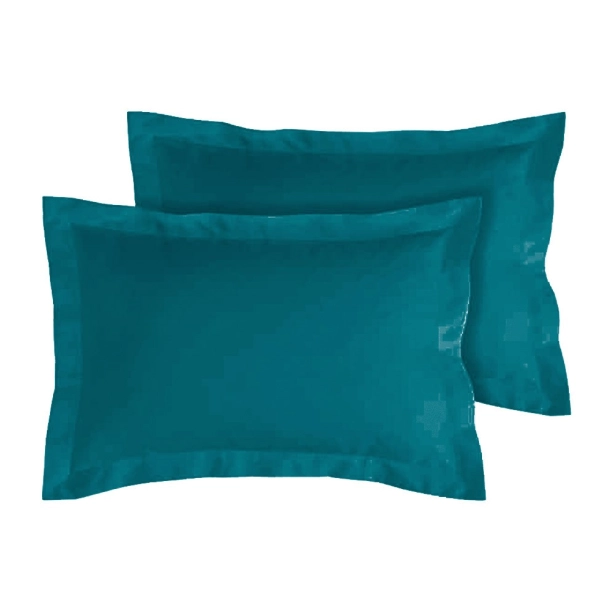 Lot de 2 taies d’oreiller percale 80 fils à volant plat - 100 % coton fibres longues, douceur premium, grand teint, Oeko-Tex