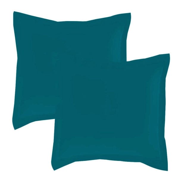 Lot de 2 taies d’oreiller percale 80 fils à volant plat - 100 % coton fibres longues, douceur premium, grand teint, Oeko-Tex