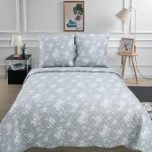 Couvre-lit gris floral 220x240cm + 2 taies 65x65cm