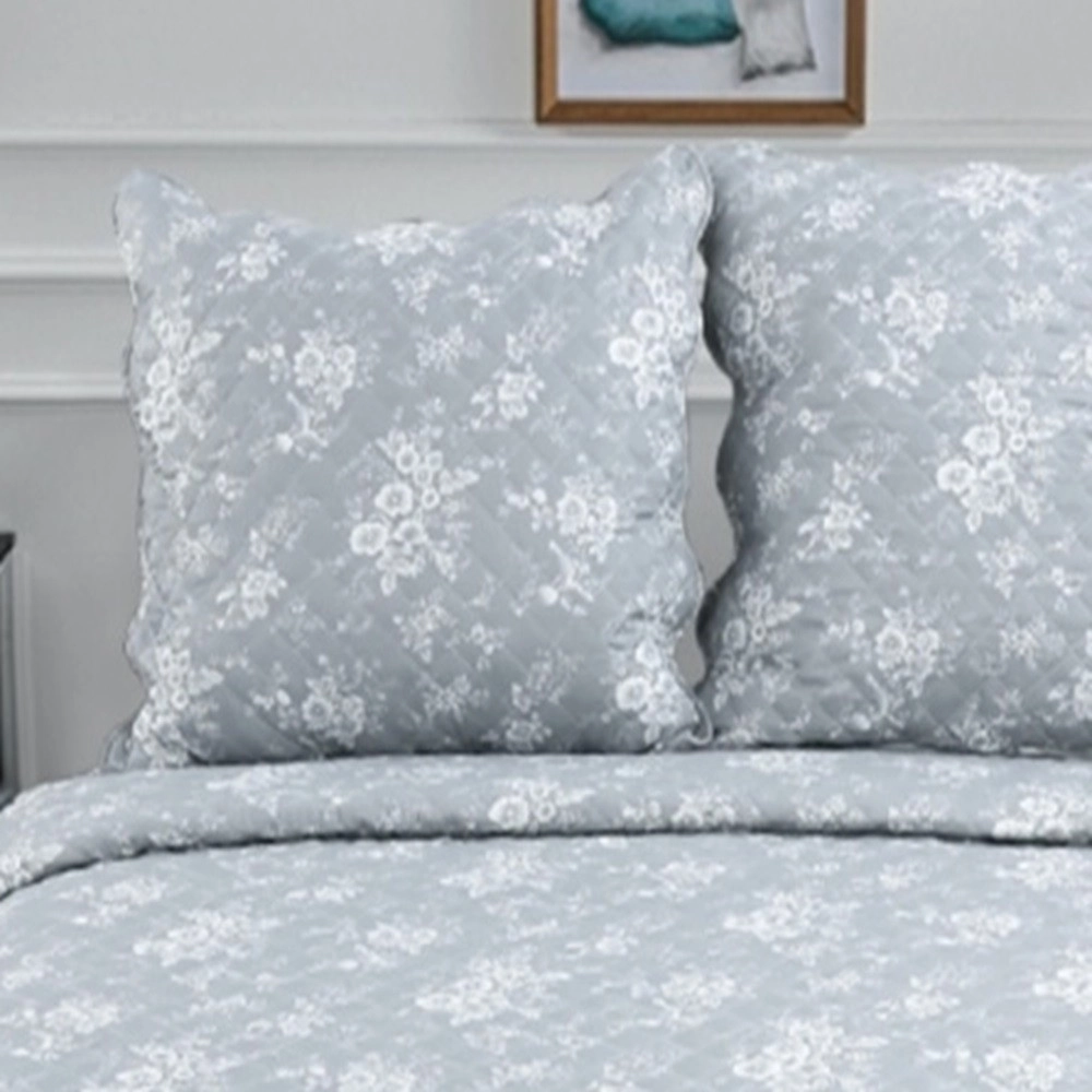 Couvre-lit gris floral 220x240cm + 2 taies 65x65cm