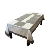 Nappe Brodée Gris Blanc 180x300 cm + 12 serviettes assorties
