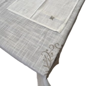 Nappe Brodée Monogramme Lin - 160x250 cm + 8 serviettes assorties