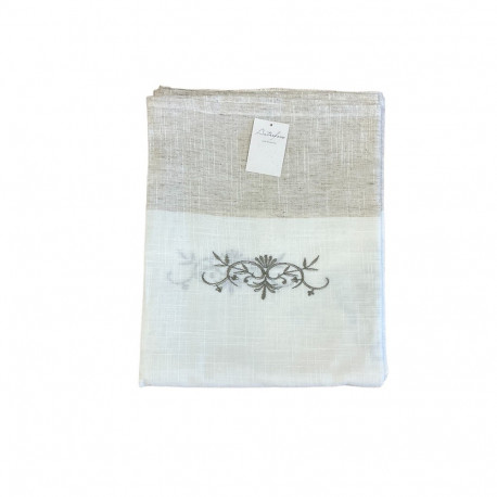 Nappe brodée à la main bleu clair + 8 serviettes - Lin