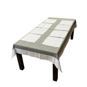 Nappe Brodée Blanc Gris - 160x250 cm + 8 serviettes assorties