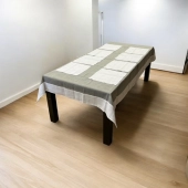 Nappe Brodée Blanc Gris - 160x250 cm + 8 serviettes assorties
