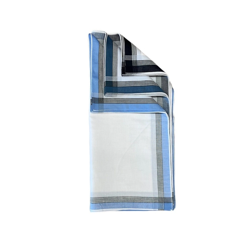 Lot de 6 mouchoirs Henry 40x40 cm en coton - Motifs rayures bleu et noir sur fond blanc, doux et élégants pour le travail