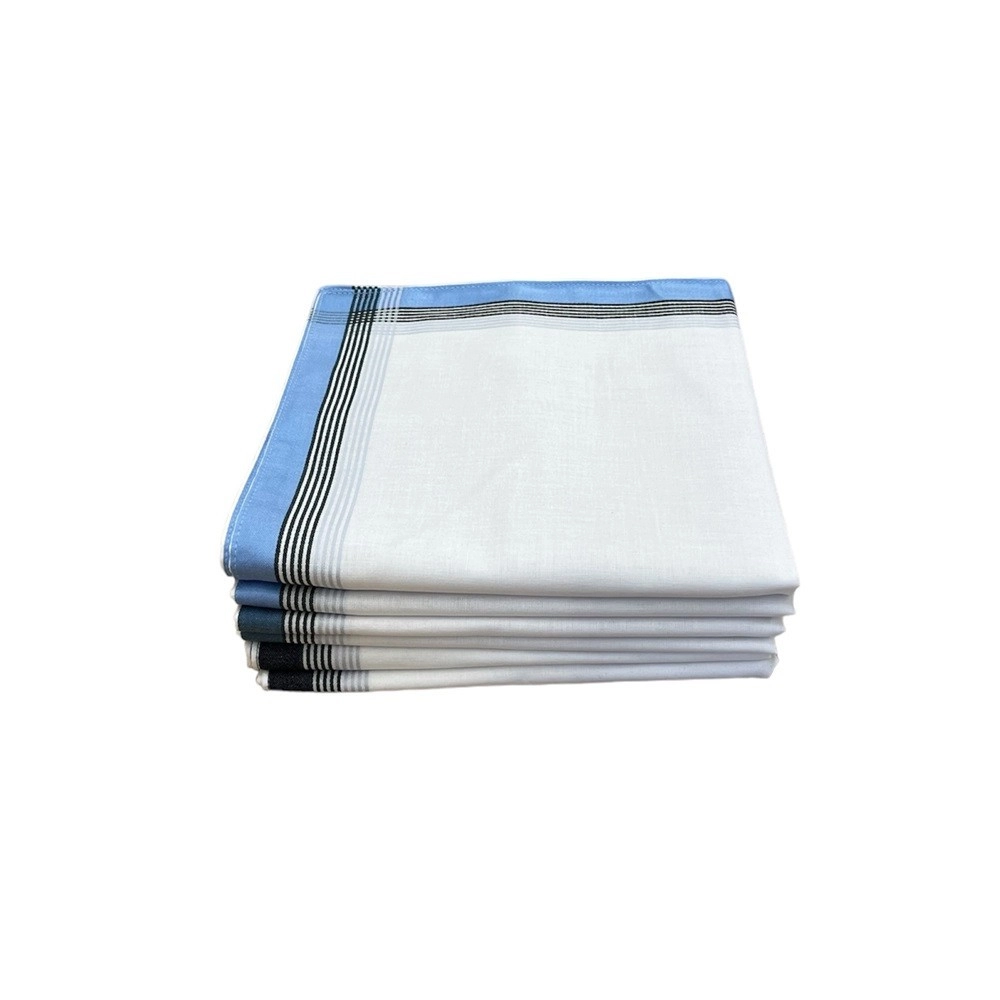 Lot de 6 mouchoirs Henry 40x40 cm en coton - Motifs rayures bleu et noir sur fond blanc, doux et élégants pour le travail