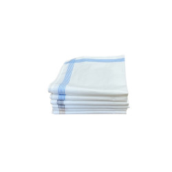 Lot de 6 Mouchoirs Fond Blanc Avec Lignes Colorées 100% coton 45x45cm pile