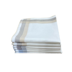 Lot de 6 Mouchoirs Fond Gris Avec Lignes Colorées 100% coton 45x45cm pile