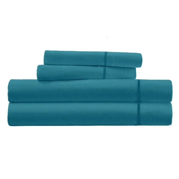 Parure de Draps percale de coton bleu canard 4 pièces
