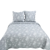 Couvre-lit gris floral 220x240cm + 2 taies 65x65cm
