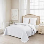 Couvre lit matelassé uni blanc 230x250 cm + 2 taies 65x65 cm - Boutis 2 personnes, confort et élégance