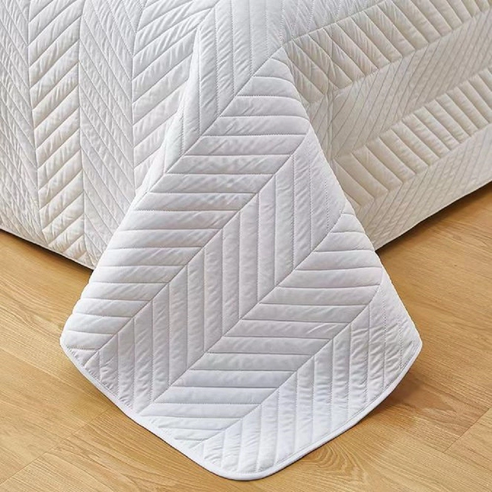Couvre lit broderies géométriques blanc 180x240 cm - Boutis matelassé élégant pour lit 1 personne avec taie 65x65 cm