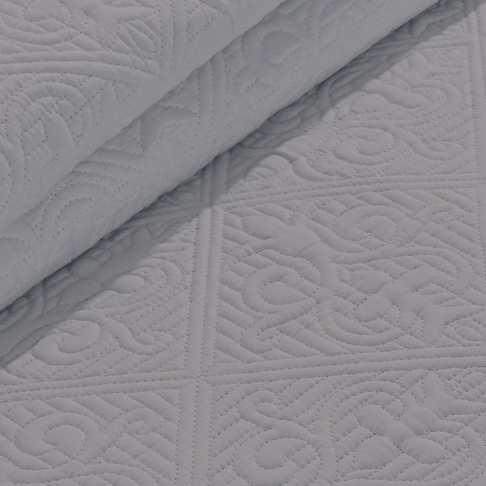 Couvre lit matelassé uni gris 180x240 cm pour lit 1 personne - Boutis avec envoloppe percale de coton + taie d’oreiller 65x65 cm