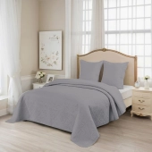 Couvre lit matelassé uni gris 250x260 cm + 2 taies 65x65 cm - Envelope percale de coton, boutis élégant grande dimension