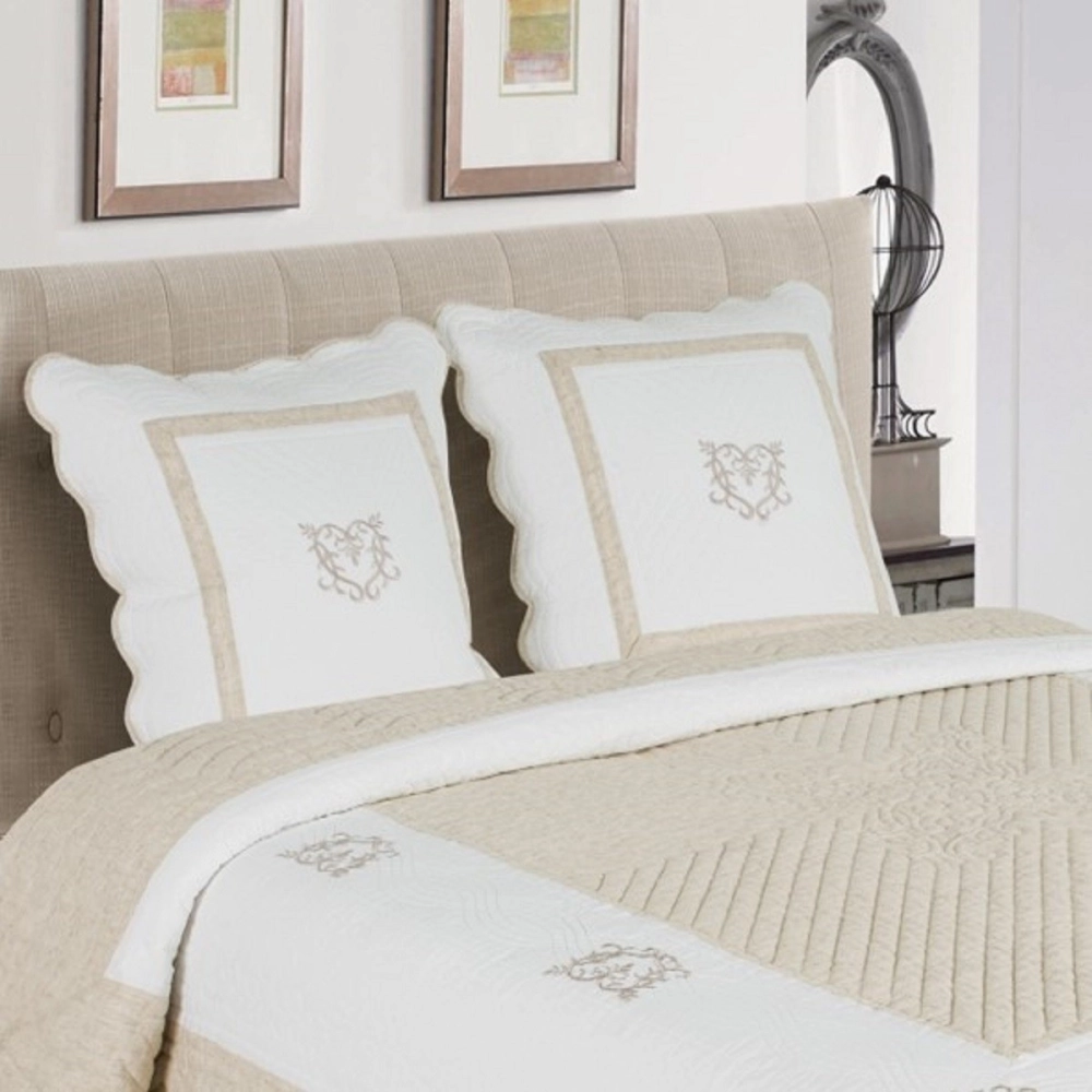 Boutis Peaceland – Grande Dimension 260x260 cm- 100% coton Coloris Lin. Couvre lit Matelassé, Brodé, Élégant et Douillet