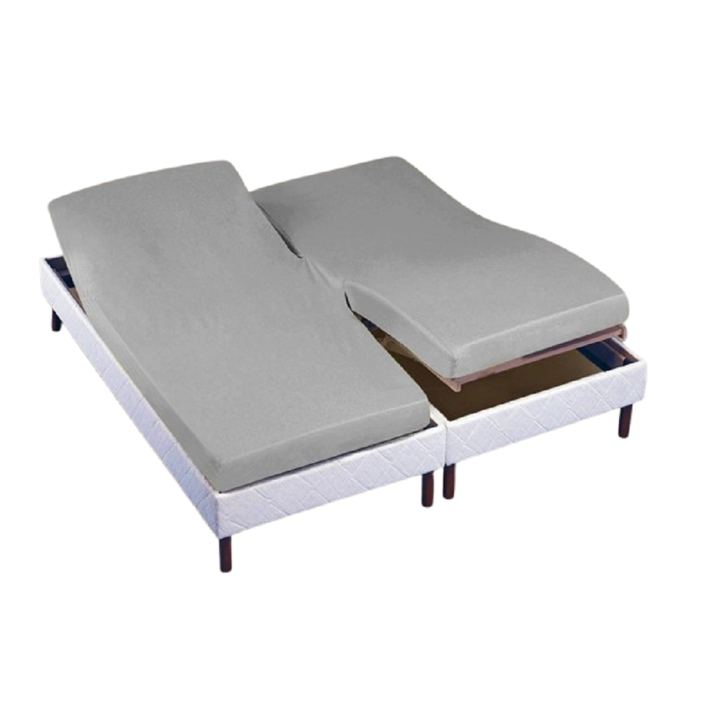 Drap housse gris foncé 2x80x200 cm en coton 57 fils - Forme chausson pour lit tête et pieds relevables, fabrication française