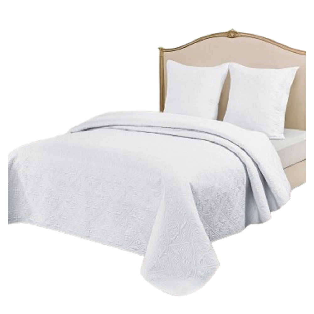 Couvre lit uni blanc 250x260 cm, enveloppe percale de coton - Boutis matelassé grande dimension avec 2 taies 65x65 cm