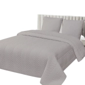Couvre lit Géométrique gris 220x240 cm - Boutis matelassé en microfibre avec 2 taies assorties 65x65 cm