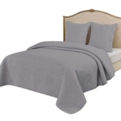 Couvre lit matelassé gris 230x250 cm + taies - Enveloppe percale coton 85 fils, élégant, sobre et confortable pour lit double