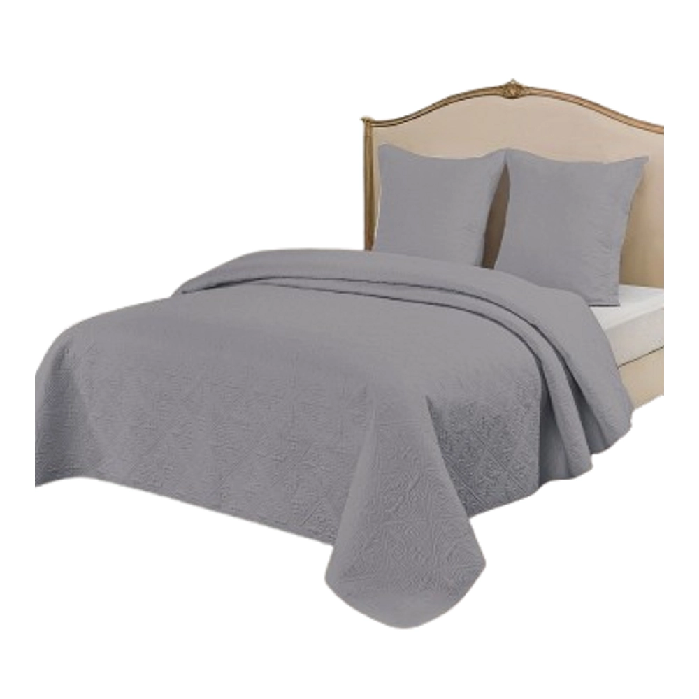 Couvre lit matelassé gris 230x250 cm + taies - Enveloppe percale coton 85 fils, élégant, sobre et confortable pour lit double