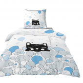 Housse de couette Pussycat Blue 140x200 fond blanc