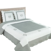 Couvre lit boutis Peaceland 100% coton + taie(s) carrée(s) assortie(s) – Brodé, léger et doux – Bicolore