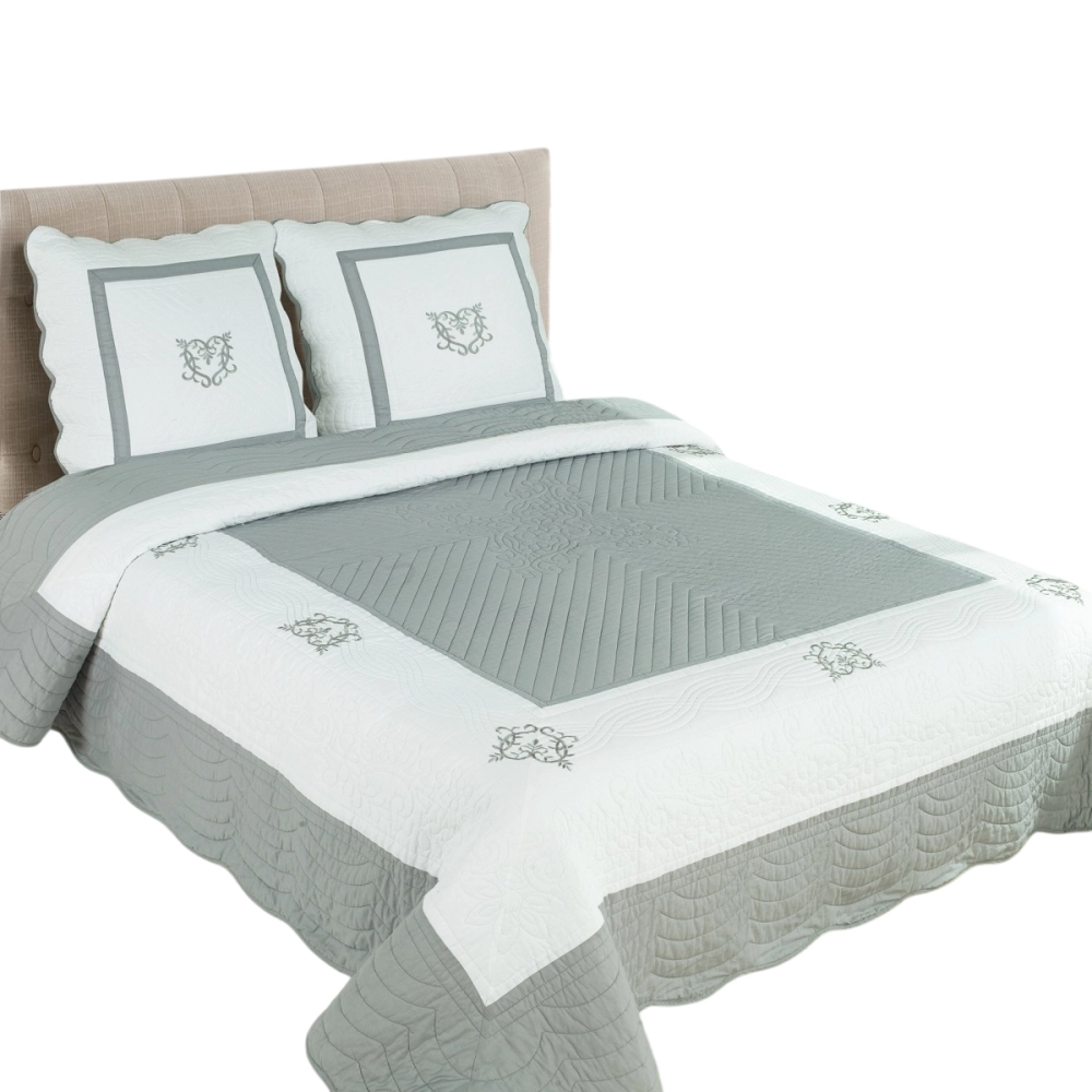 Couvre lit boutis Peaceland 100% coton + taie(s) carrée(s) assortie(s) – Brodé, léger et doux – Bicolore