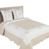 Couvre lit boutis Peaceland 100% coton + taie(s) carrée(s) assortie(s) – Brodé, léger et doux – Bicolore