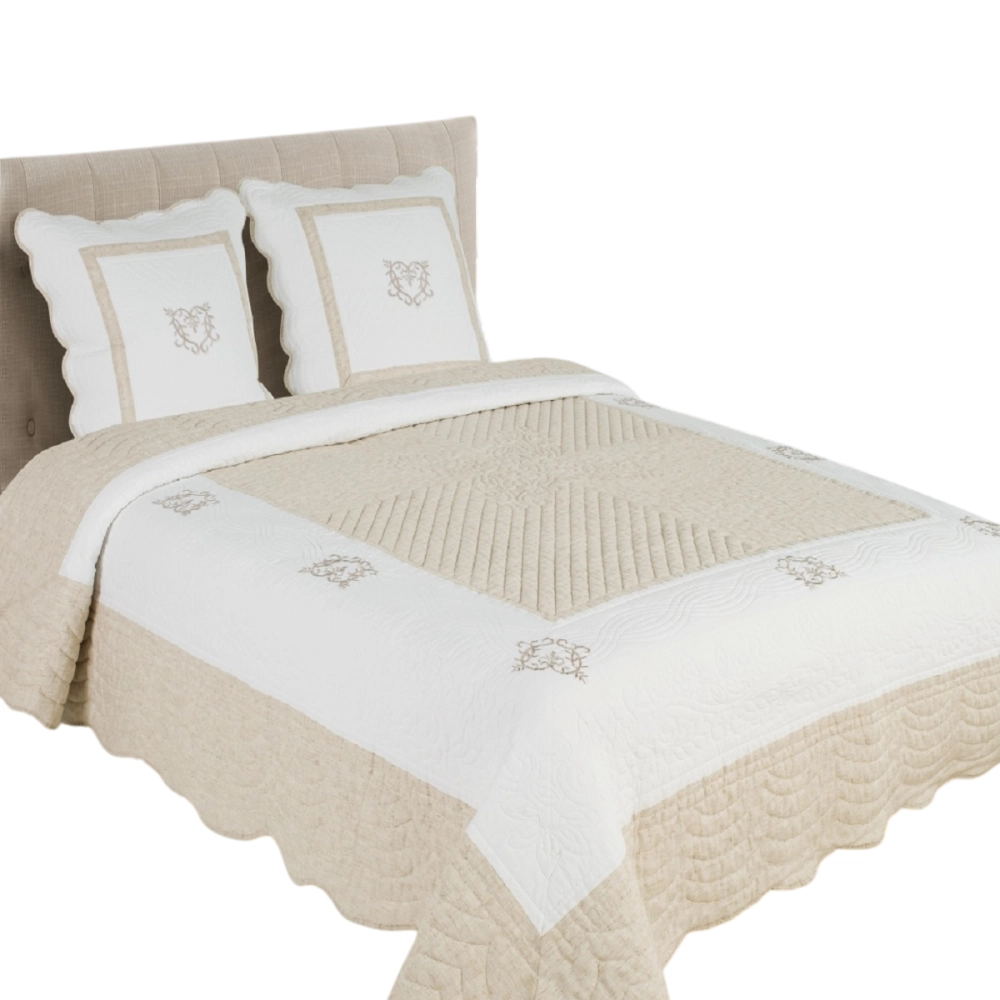 Couvre lit boutis Peaceland 100% coton + taie(s) carrée(s) assortie(s) – Brodé, léger et doux – Bicolore