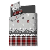 Housse de couette Chalet + taie(s) 65x65cm - 100% coton 57 fils - Grand teint, Finition rabat - Dessin exclusif