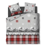 Housse de couette Chalet + taie(s) 65x65cm - 100% coton 57 fils - Grand teint, Finition rabat - Dessin exclusif