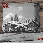 Housse de couette Chalet + taie(s) 65x65cm - 100% coton 57 fils - Grand teint, Finition rabat - Dessin exclusif