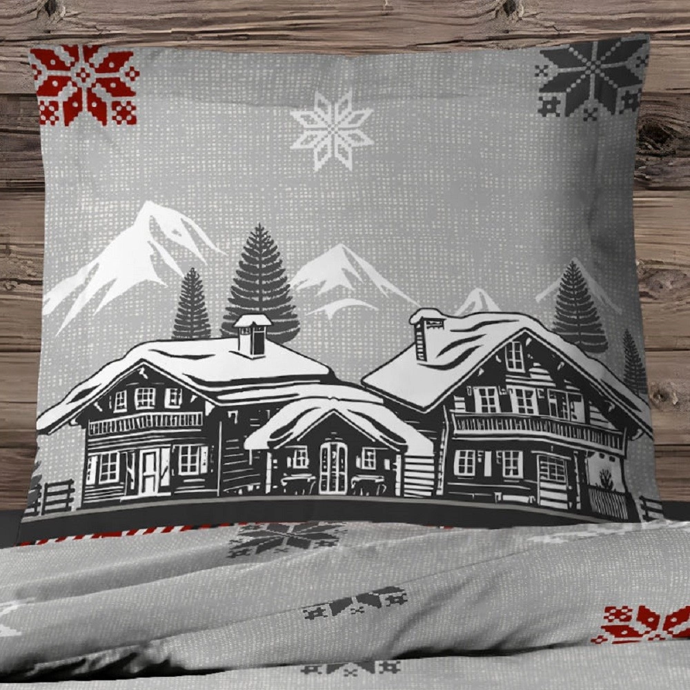Housse de couette Chalet + taie(s) 65x65cm - 100% coton 57 fils - Grand teint, Finition rabat - Dessin exclusif