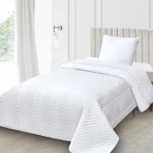 Couvre lit broderies géométriques blanc 180x240 cm - Boutis matelassé élégant pour lit 1 personne avec taie 65x65 cm